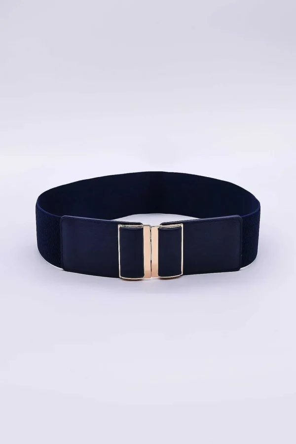 Gold Clasp Elastic Belt In Navy