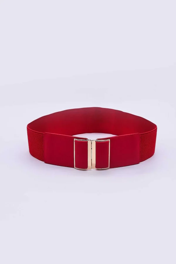 Gold Clasp Elastic Belt In Red