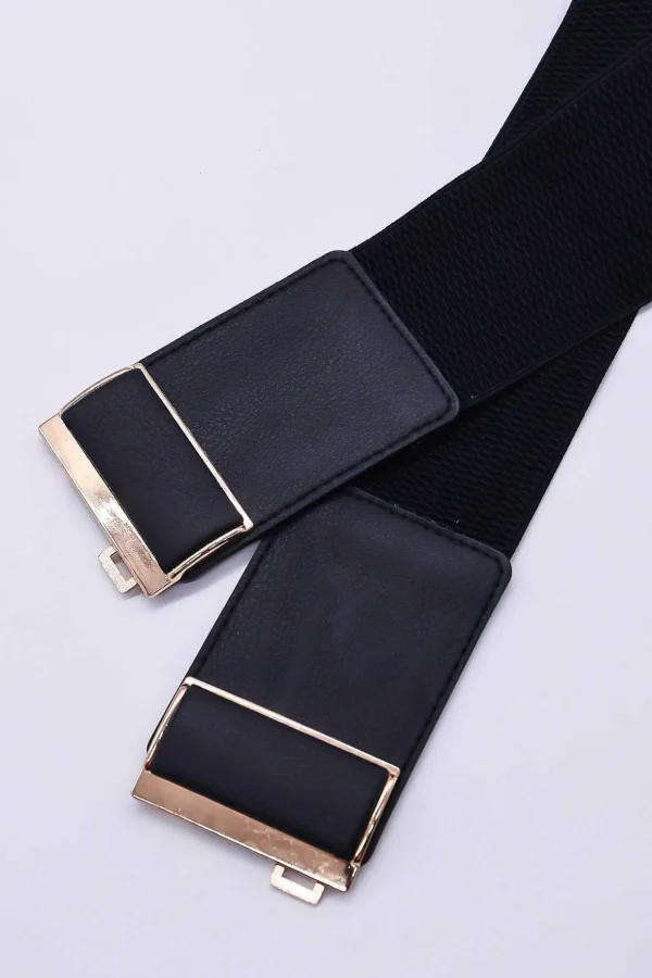 Gold Clasp Elastic Belt In Black