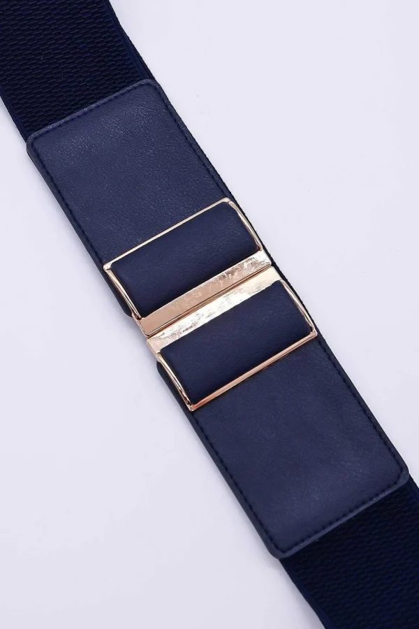 Gold Clasp Elastic Belt In Navy