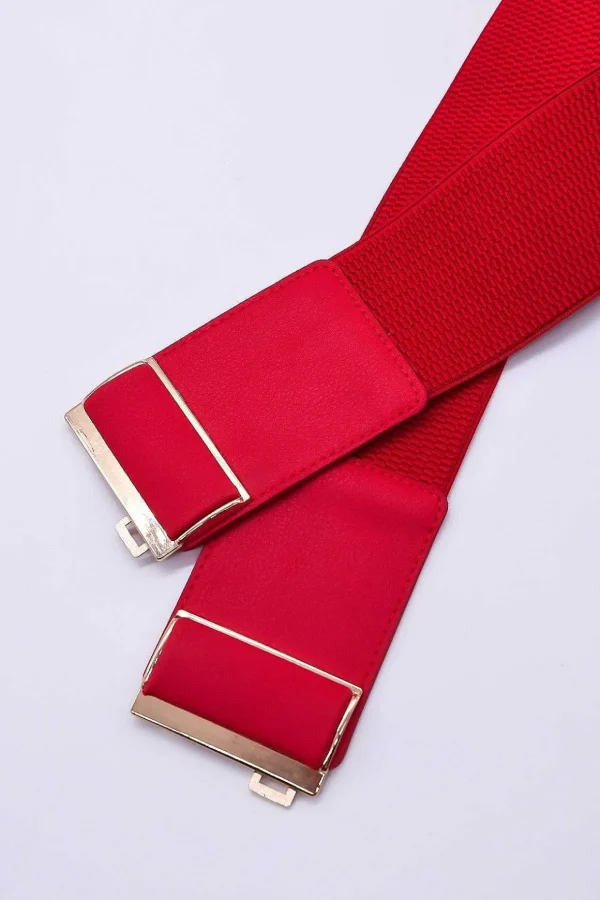 Gold Clasp Elastic Belt In Red