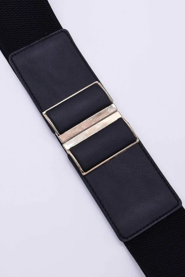 Gold Clasp Elastic Belt In Black