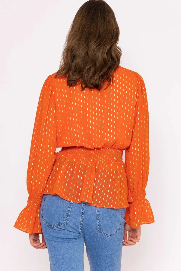 Gold Detail Wrap Top In Coral