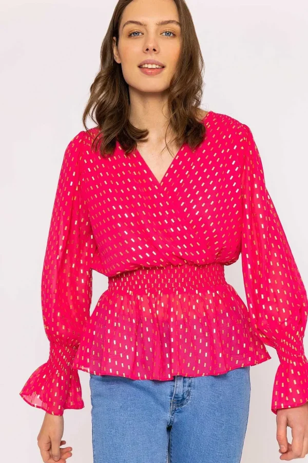 Gold Detail Wrap Top In Pink