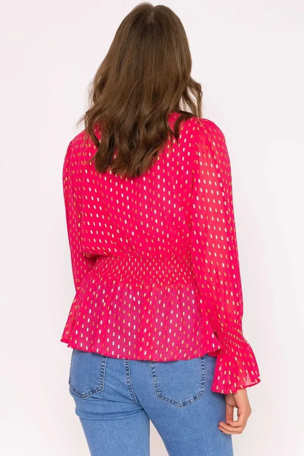 Gold Detail Wrap Top In Pink
