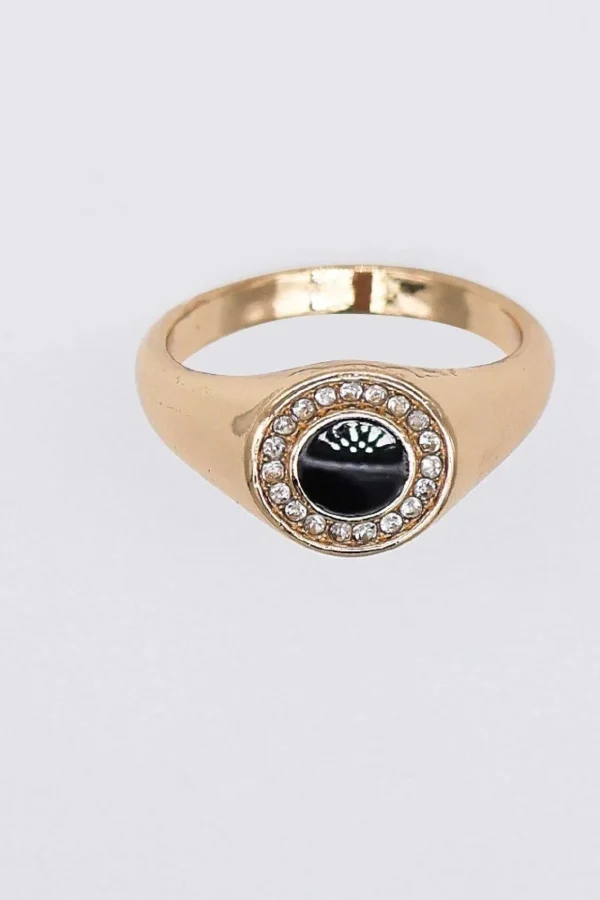 Gold Ring With Black Detail Size 8