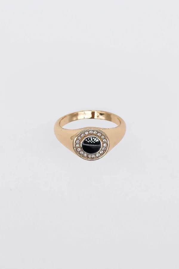 Gold Ring With Black Detail Size 8