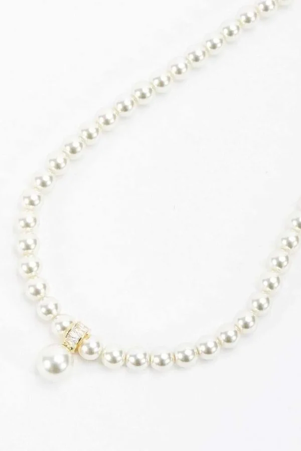 Gold Tone Drop Pearl Necklace