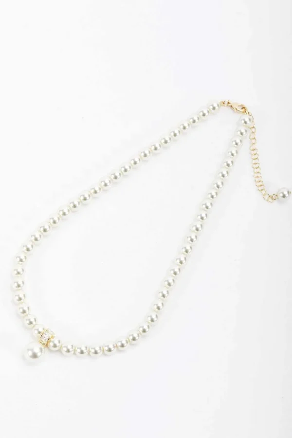 Gold Tone Drop Pearl Necklace