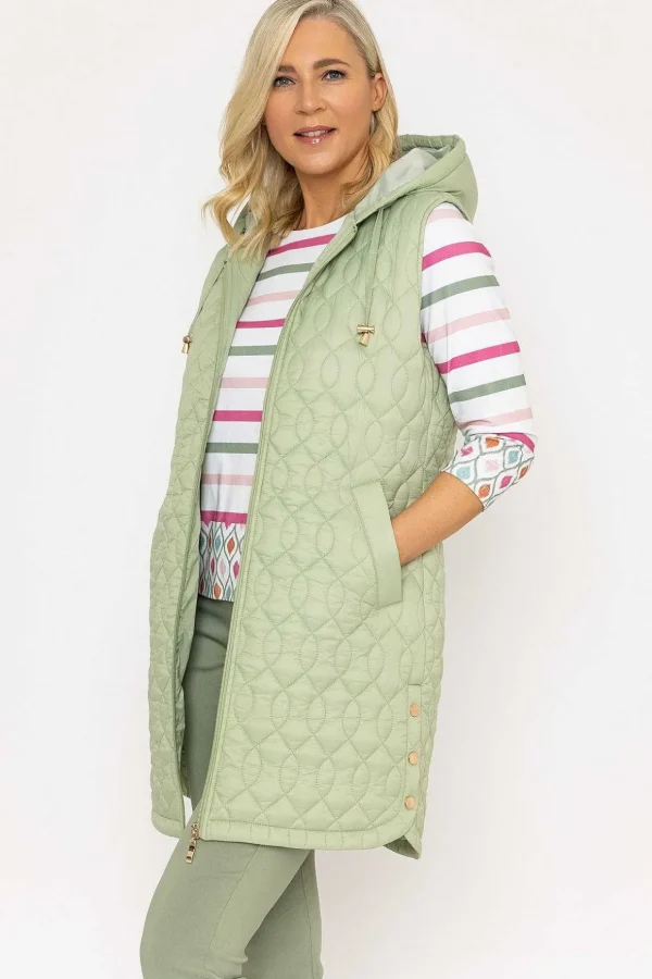 Green Longline Gilet With Hood