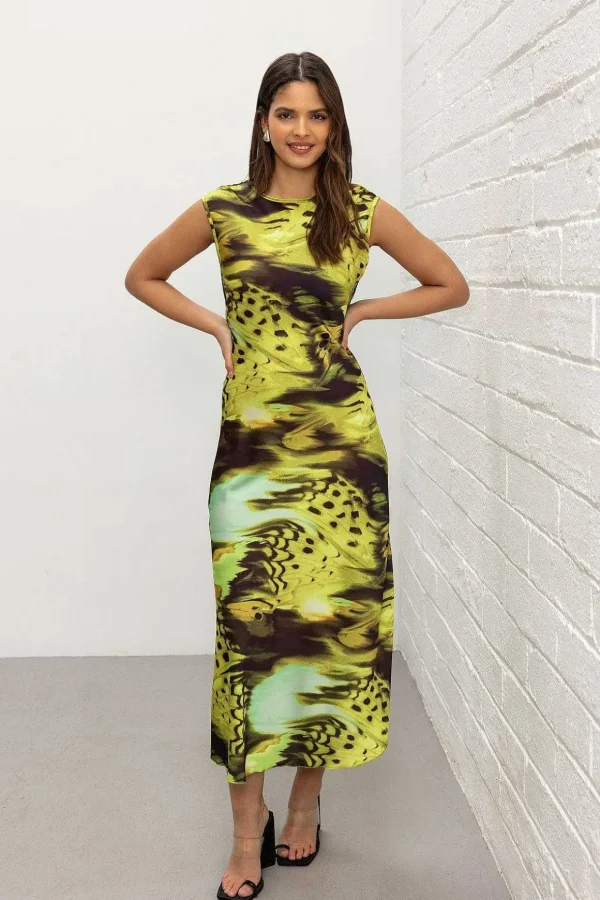 Green Printed Vanessa Midi Dress