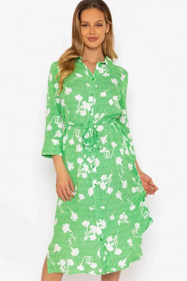 Green Printed Viscose Shirt Dress