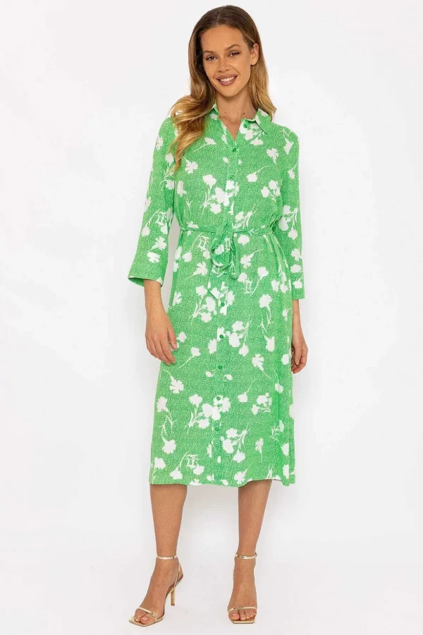 Green Printed Viscose Shirt Dress