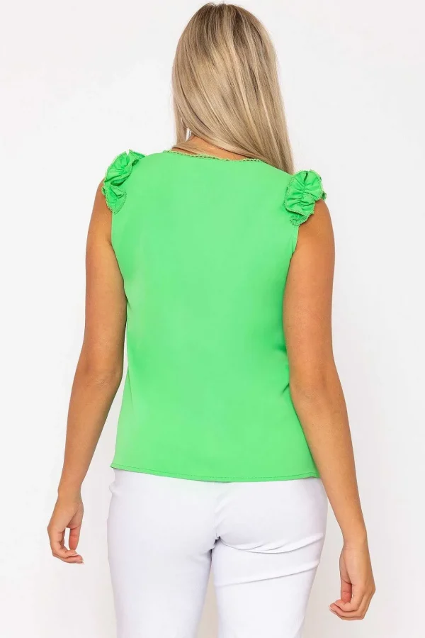 Green Sleeveless Ruffle Top