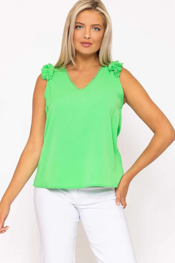 Green Sleeveless Ruffle Top