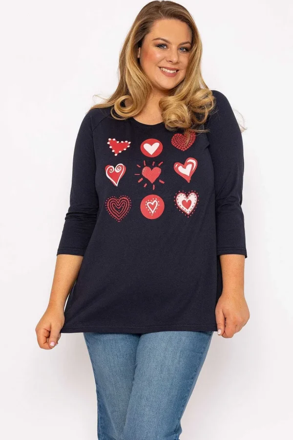 Hearts Print Top In Navy