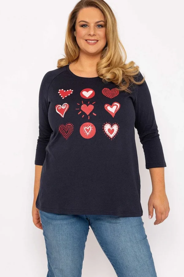 Hearts Print Top In Navy