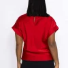 High Neck Sateen Top In Red