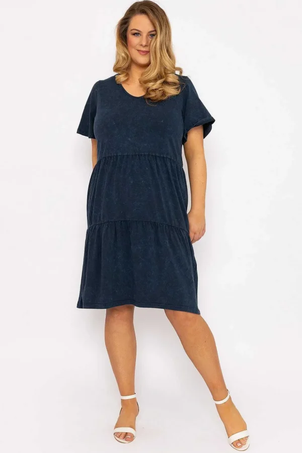 Jersey Knee Length Dress In Navy