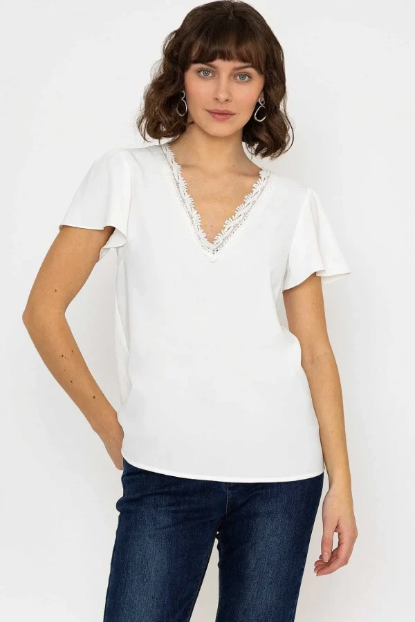 Lace V-Neck Top In Ivory