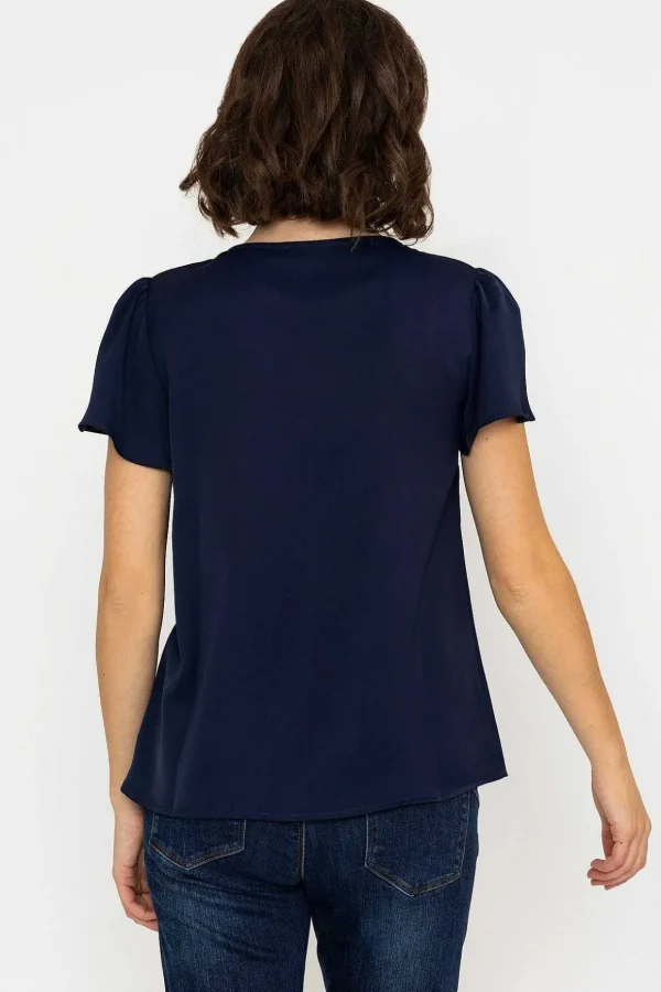 Lace V-Neck Top In Navy