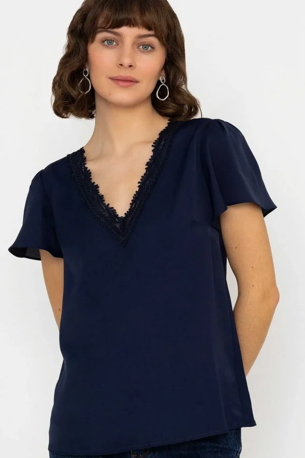 Lace V-Neck Top In Navy