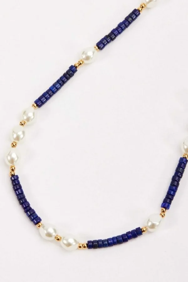 Lapis And Pearl Beaded Necklace