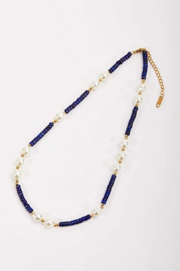 Lapis And Pearl Beaded Necklace