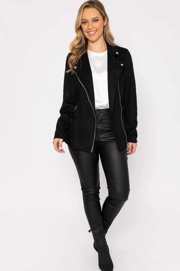 Long Line Suede Biker In Black