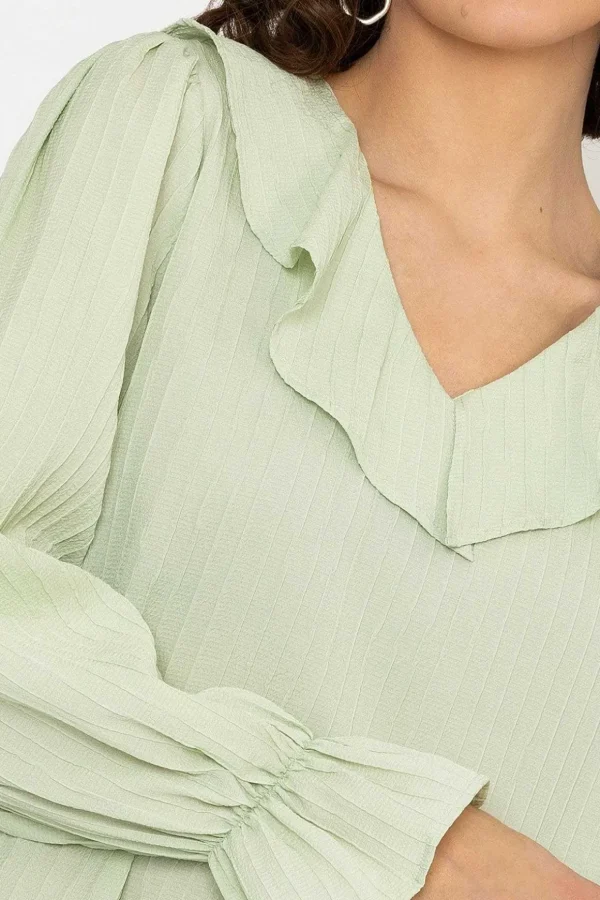 Long Sleeve Ruffle Blouse In Sage