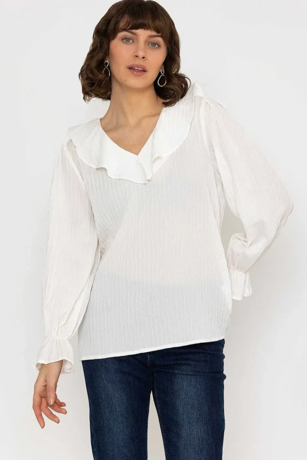 Long Sleeve Ruffle Blouse In Ivory