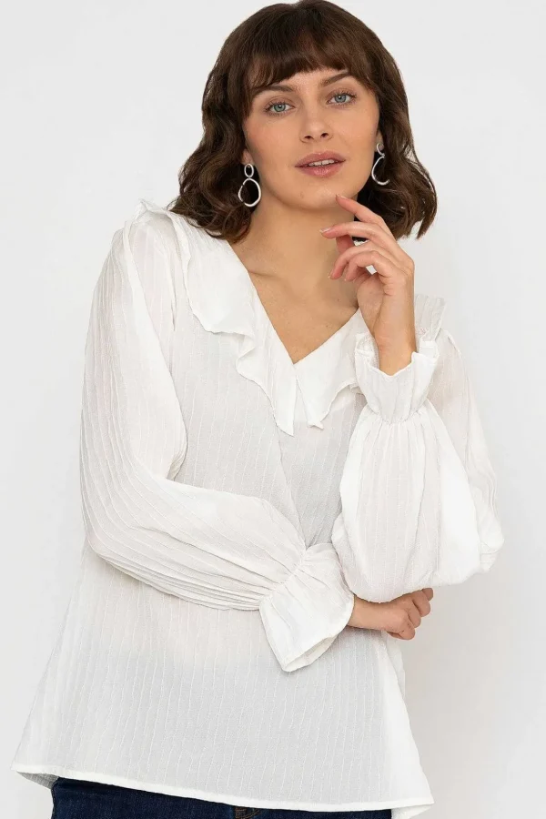 Long Sleeve Ruffle Blouse In Ivory