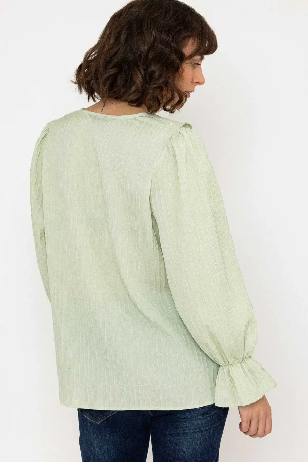 Long Sleeve Ruffle Blouse In Sage