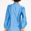 Long Sleeve Spring Blouse In Blue