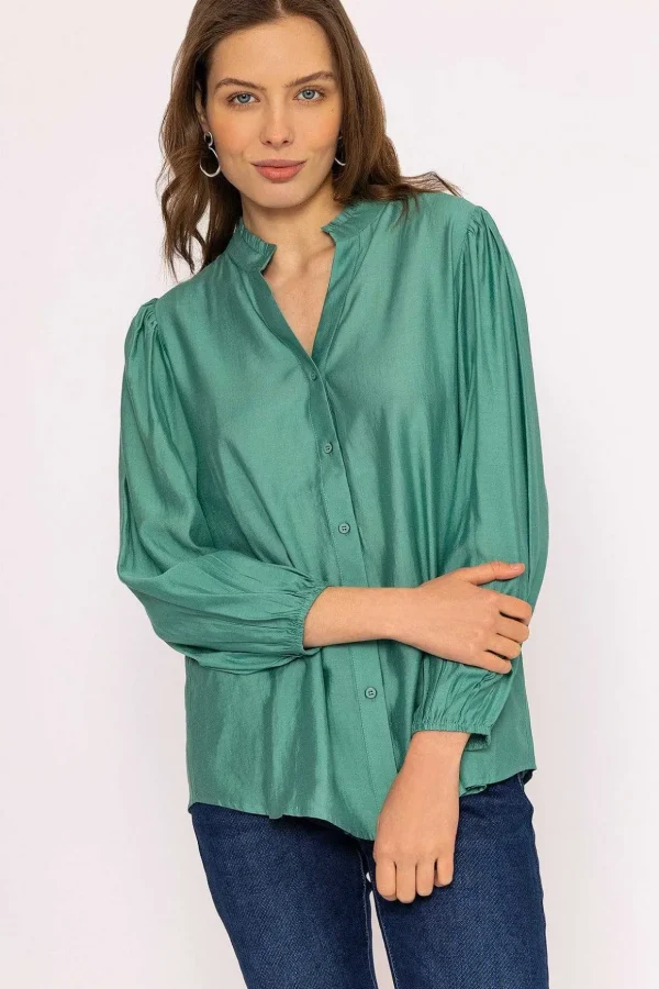 Long Sleeve Spring Blouse In Green