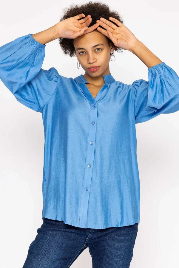 Long Sleeve Spring Blouse In Blue