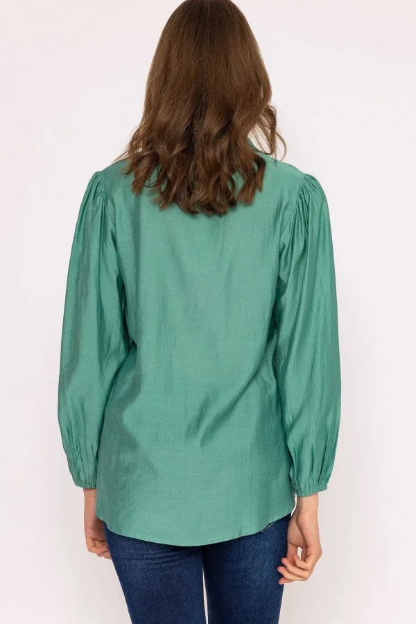 Long Sleeve Spring Blouse In Green