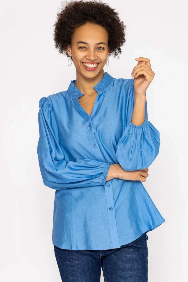 Long Sleeve Spring Blouse In Blue