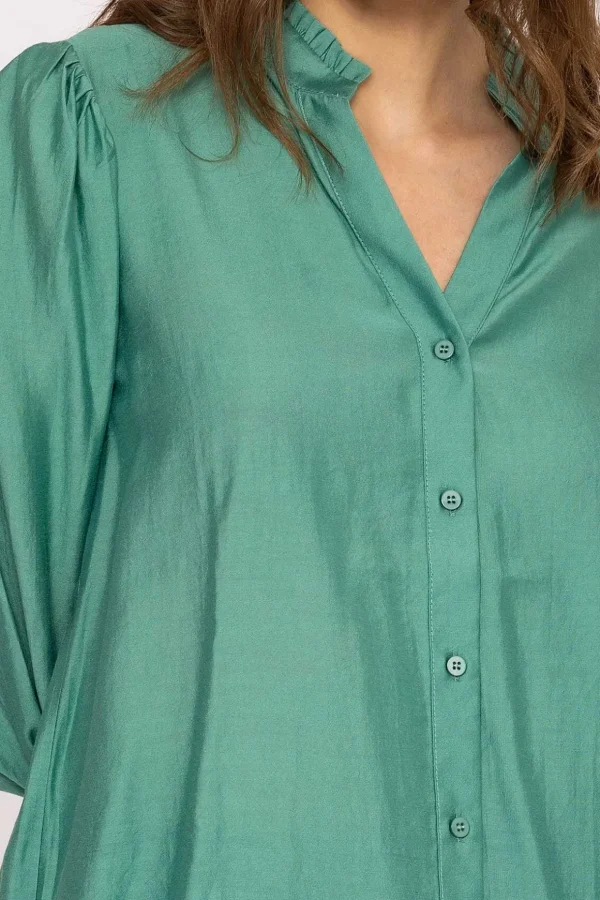 Long Sleeve Spring Blouse In Green