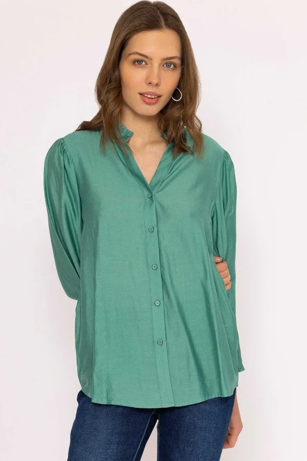Long Sleeve Spring Blouse In Green