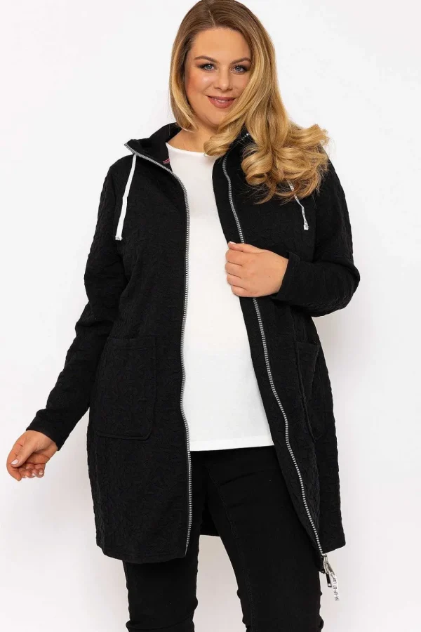 Longline Zip Jacquard Jacket In Black