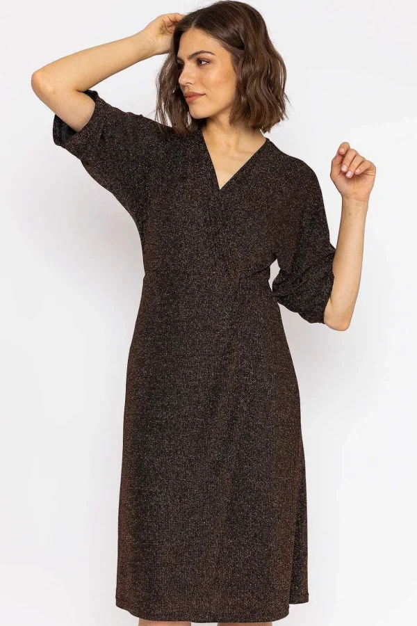 Lurex Wrap Dress In Bronze