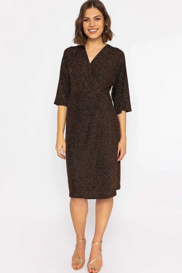 Lurex Wrap Dress In Bronze