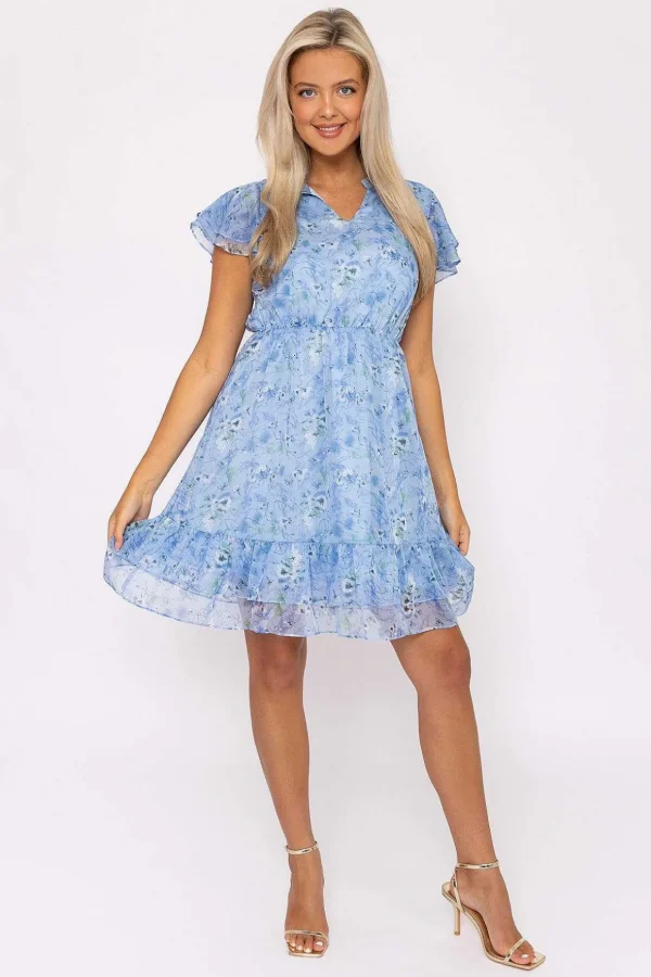 Maria Blue Printed Knee Dress