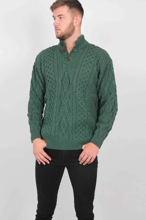 Mens Diamond Knit Troyer In Connemara Green