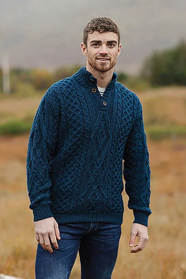 Mens Diamond Knit Troyer In Atlantic Blue