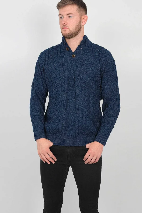 Mens Diamond Knit Troyer In Atlantic Blue