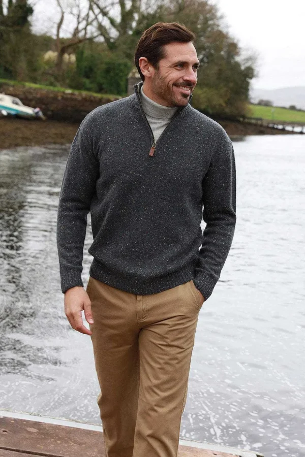 Men'S Donegal Blend V-Neck Zip Sweater