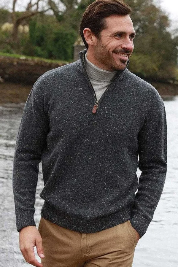 Men'S Donegal Blend V-Neck Zip Sweater