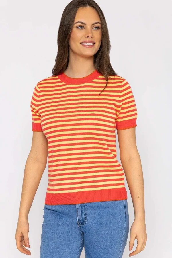 Merino Stripe Crew In Coral